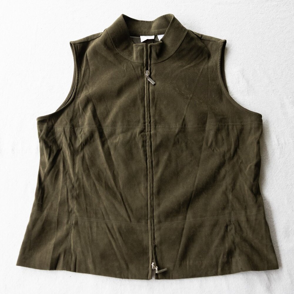 Vintage Y2K Olive Green Zip Up Vest Tank Top | Minimalist